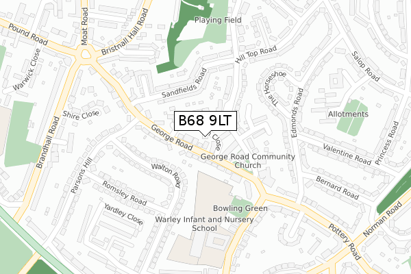 B68 9LT map - large scale - OS Open Zoomstack (Ordnance Survey)