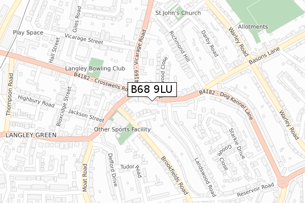 B68 9LU map - large scale - OS Open Zoomstack (Ordnance Survey)