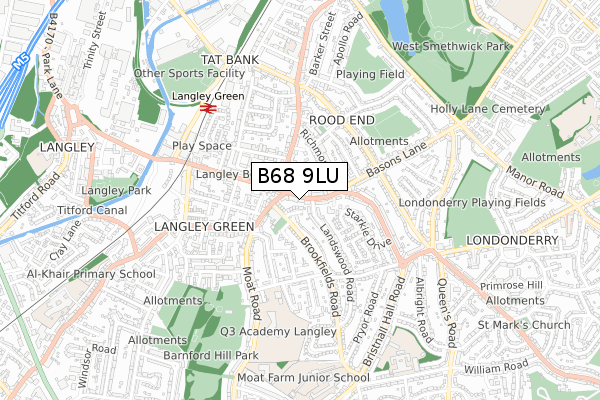 B68 9LU map - small scale - OS Open Zoomstack (Ordnance Survey)