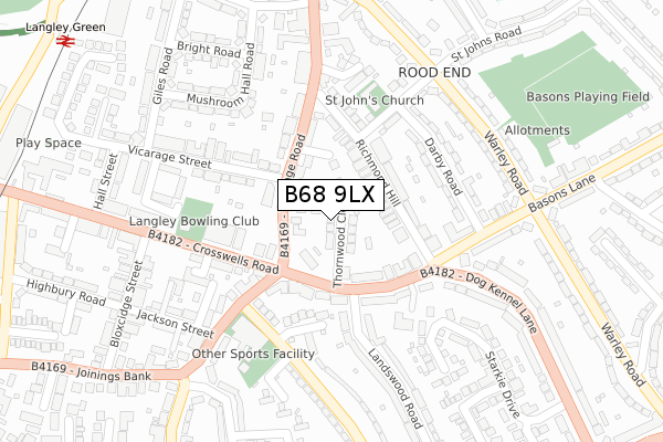 B68 9LX map - large scale - OS Open Zoomstack (Ordnance Survey)