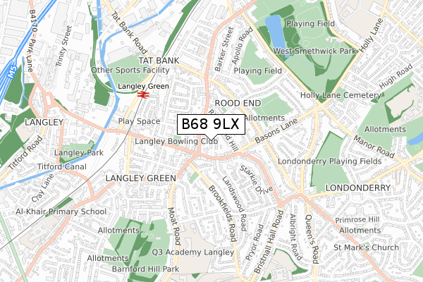 B68 9LX map - small scale - OS Open Zoomstack (Ordnance Survey)