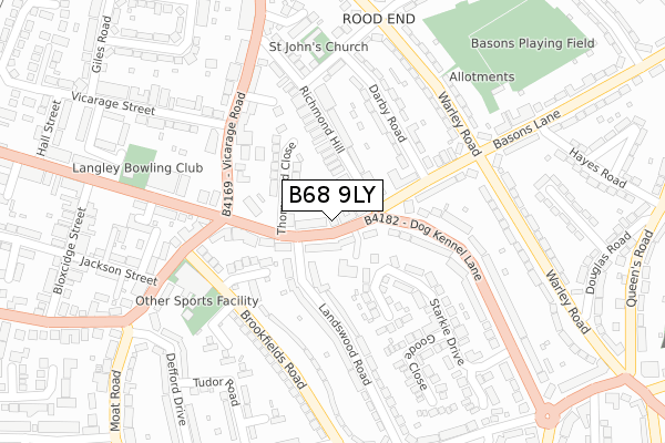 B68 9LY map - large scale - OS Open Zoomstack (Ordnance Survey)