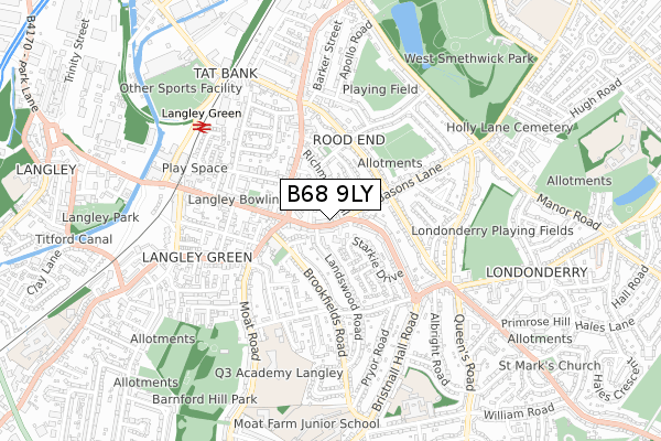 B68 9LY map - small scale - OS Open Zoomstack (Ordnance Survey)