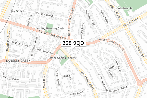 B68 9QD map - large scale - OS Open Zoomstack (Ordnance Survey)