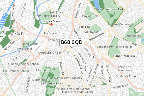 B68 9QD map - small scale - OS Open Zoomstack (Ordnance Survey)