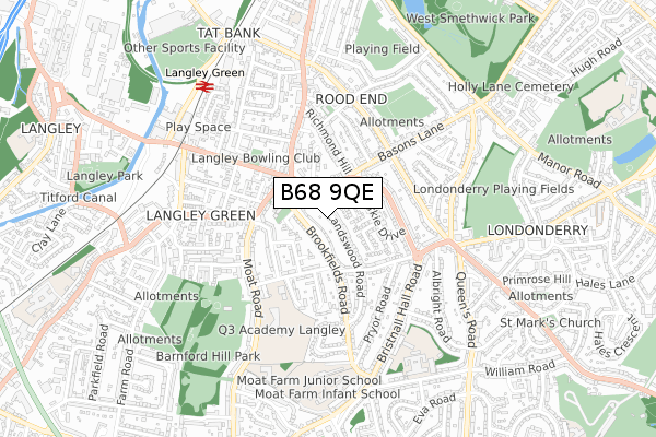 B68 9QE map - small scale - OS Open Zoomstack (Ordnance Survey)