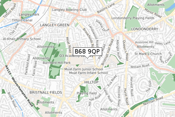 B68 9QP map - small scale - OS Open Zoomstack (Ordnance Survey)