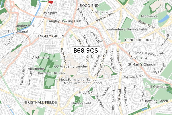 B68 9QS map - small scale - OS Open Zoomstack (Ordnance Survey)