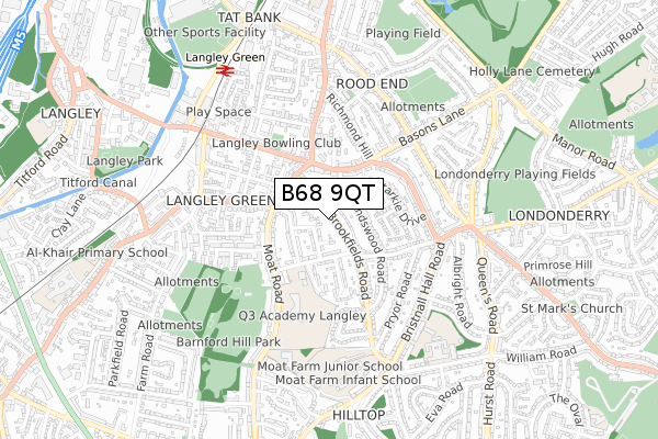 B68 9QT map - small scale - OS Open Zoomstack (Ordnance Survey)