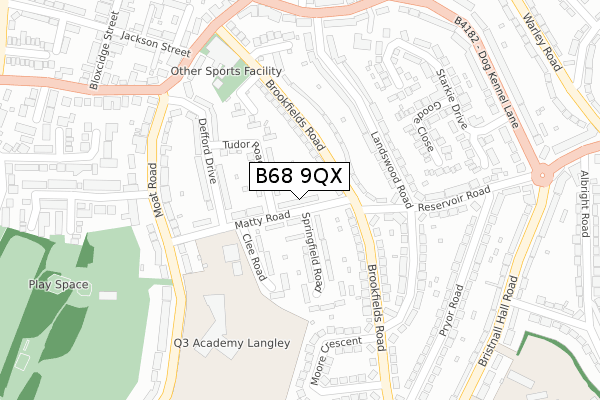 B68 9QX map - large scale - OS Open Zoomstack (Ordnance Survey)