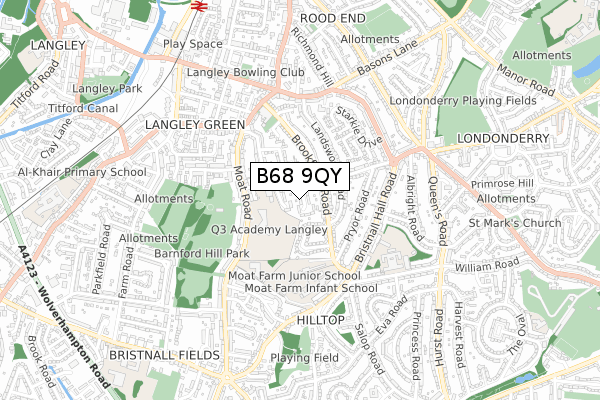 B68 9QY map - small scale - OS Open Zoomstack (Ordnance Survey)