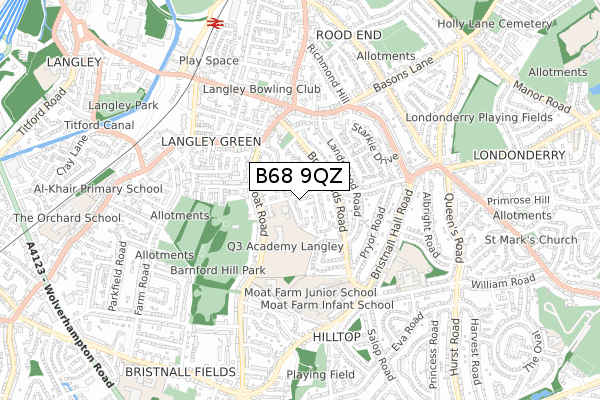 B68 9QZ map - small scale - OS Open Zoomstack (Ordnance Survey)