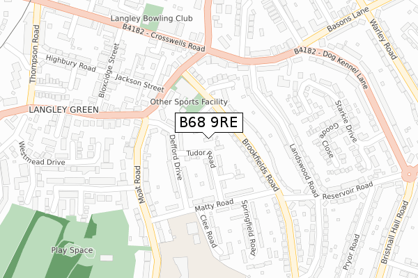 B68 9RE map - large scale - OS Open Zoomstack (Ordnance Survey)