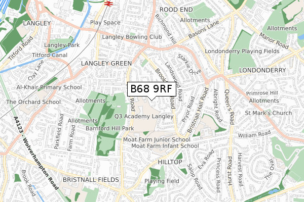 B68 9RF map - small scale - OS Open Zoomstack (Ordnance Survey)