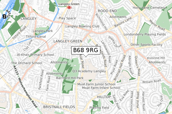 B68 9RG map - small scale - OS Open Zoomstack (Ordnance Survey)