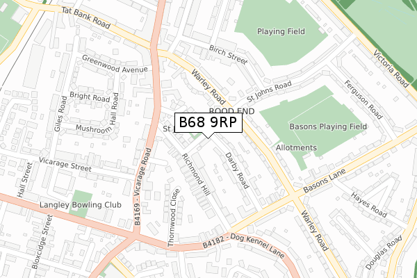 B68 9RP map - large scale - OS Open Zoomstack (Ordnance Survey)