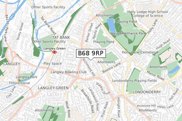 B68 9RP map - small scale - OS Open Zoomstack (Ordnance Survey)