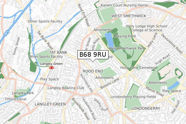 B68 9RU map - small scale - OS Open Zoomstack (Ordnance Survey)