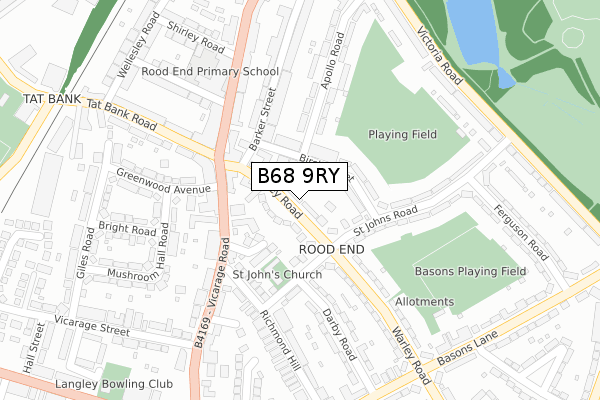 B68 9RY map - large scale - OS Open Zoomstack (Ordnance Survey)