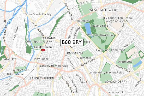 B68 9RY map - small scale - OS Open Zoomstack (Ordnance Survey)