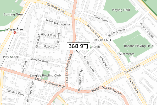 B68 9TJ map - large scale - OS Open Zoomstack (Ordnance Survey)