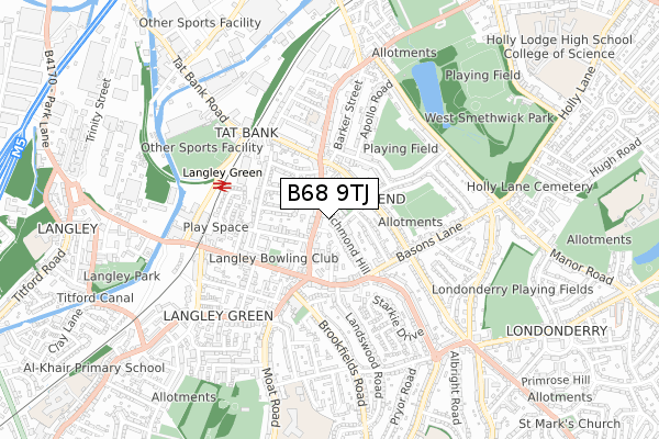 B68 9TJ map - small scale - OS Open Zoomstack (Ordnance Survey)