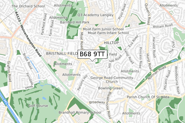 B68 9TT map - small scale - OS Open Zoomstack (Ordnance Survey)