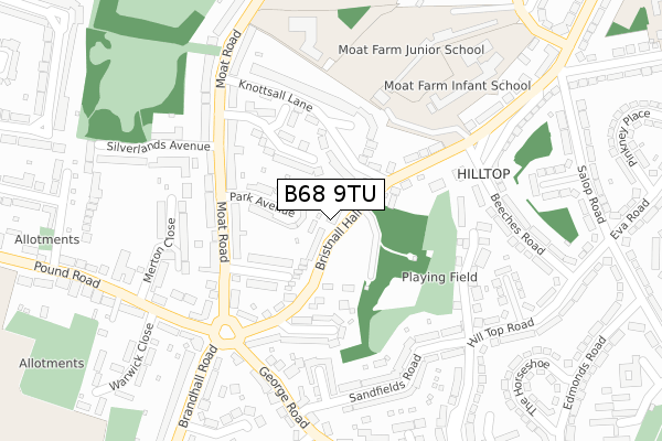 B68 9TU map - large scale - OS Open Zoomstack (Ordnance Survey)