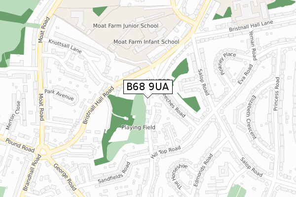 B68 9UA map - large scale - OS Open Zoomstack (Ordnance Survey)