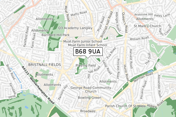 B68 9UA map - small scale - OS Open Zoomstack (Ordnance Survey)