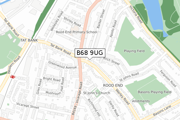 B68 9UG map - large scale - OS Open Zoomstack (Ordnance Survey)