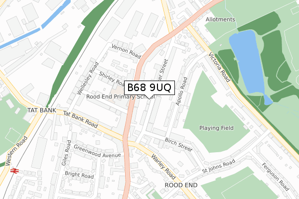 B68 9UQ map - large scale - OS Open Zoomstack (Ordnance Survey)