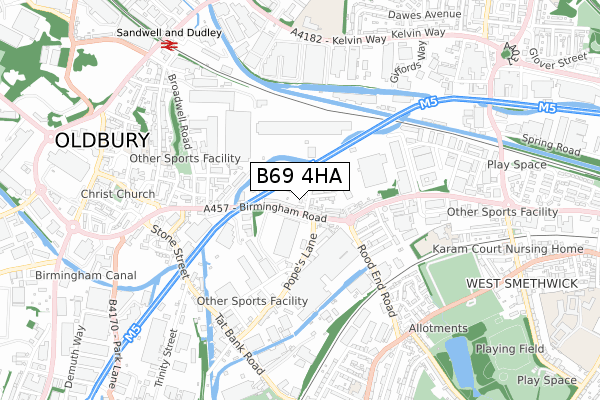 B69 4HA map - small scale - OS Open Zoomstack (Ordnance Survey)