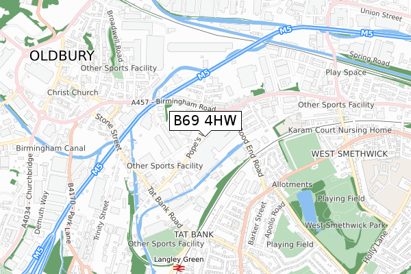 B69 4HW map - small scale - OS Open Zoomstack (Ordnance Survey)