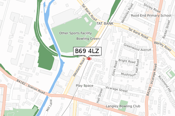 B69 4LZ map - large scale - OS Open Zoomstack (Ordnance Survey)