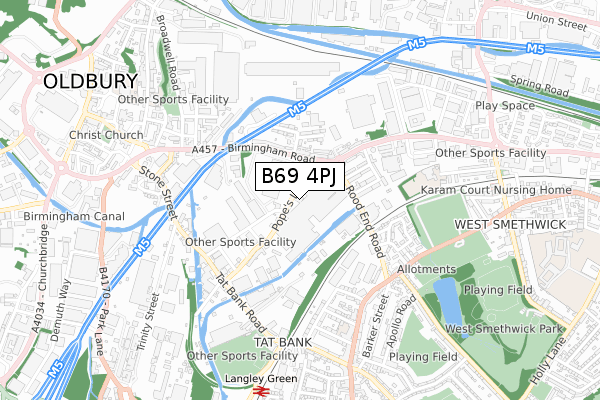 B69 4PJ map - small scale - OS Open Zoomstack (Ordnance Survey)