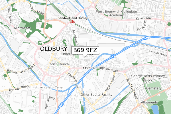 B69 9FZ map - small scale - OS Open Zoomstack (Ordnance Survey)