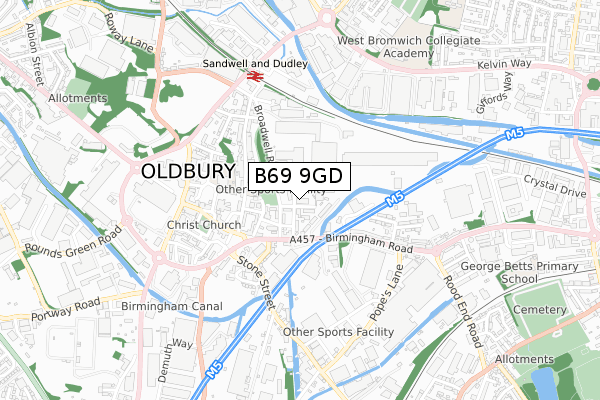 B69 9GD map - small scale - OS Open Zoomstack (Ordnance Survey)