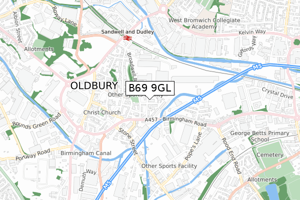 B69 9GL map - small scale - OS Open Zoomstack (Ordnance Survey)