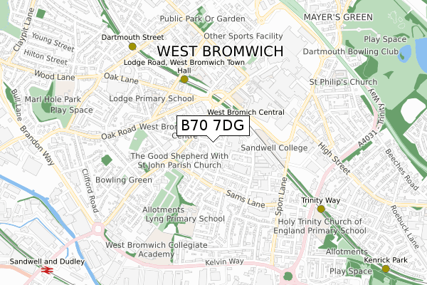 B70 7DG map - small scale - OS Open Zoomstack (Ordnance Survey)