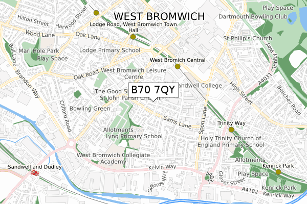 B70 7QY map - small scale - OS Open Zoomstack (Ordnance Survey)