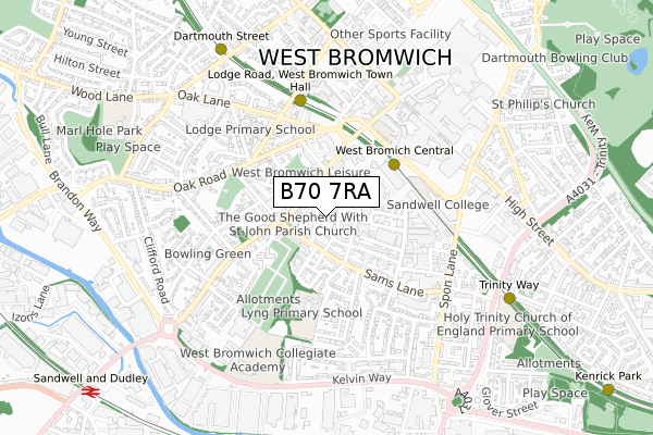 B70 7RA map - small scale - OS Open Zoomstack (Ordnance Survey)