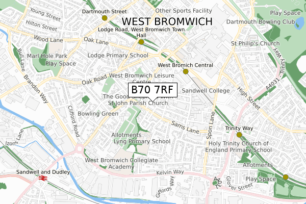 B70 7RF map - small scale - OS Open Zoomstack (Ordnance Survey)