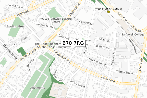 B70 7RG map - large scale - OS Open Zoomstack (Ordnance Survey)