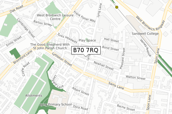 B70 7RQ map - large scale - OS Open Zoomstack (Ordnance Survey)