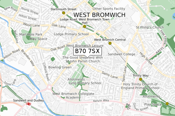 B70 7SX map - small scale - OS Open Zoomstack (Ordnance Survey)