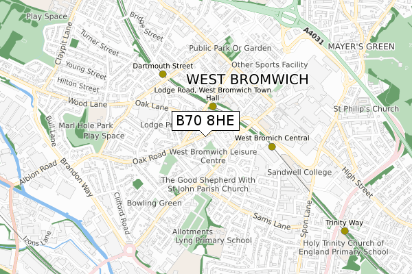 B70 8HE map - small scale - OS Open Zoomstack (Ordnance Survey)