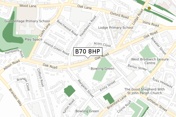 B70 8HP map - large scale - OS Open Zoomstack (Ordnance Survey)