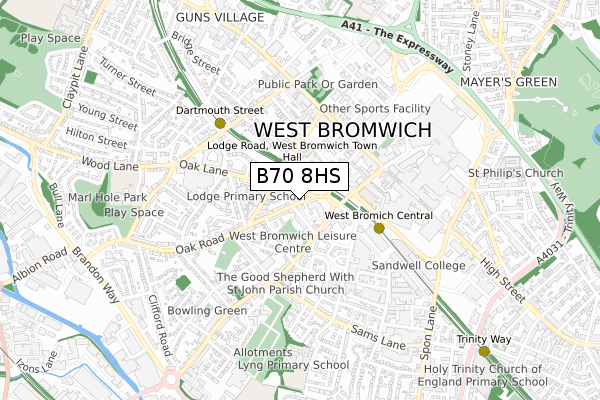 B70 8HS map - small scale - OS Open Zoomstack (Ordnance Survey)