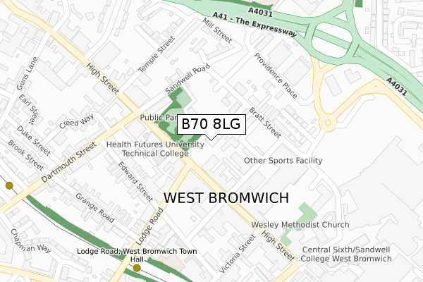 B70 8LG map - large scale - OS Open Zoomstack (Ordnance Survey)